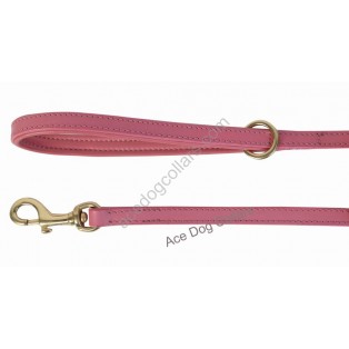 Comfy Leather Lead with PADDED Leather Handle - length 40" (1 cm wide) ~Brass: Pink